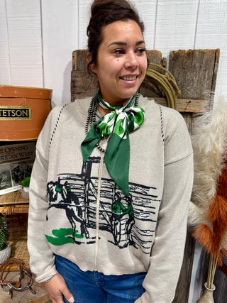 Ranchita Verde Cardigan – Western Rodeo Zip-Up Sweater