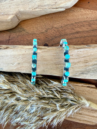 Sterling Silver Kingman Turquoise Hoop Earrings