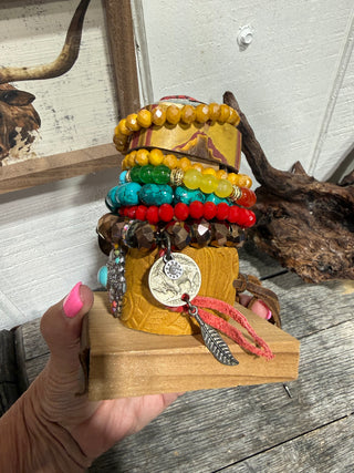 Sandra Ling Western Bracelet Stack | Turquoise Buffalo Nickel Charm Bracelet Set