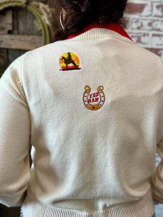 Cowgirl Graphic Knit Cropped Sweater – Western Horse & Rodeo Icons
