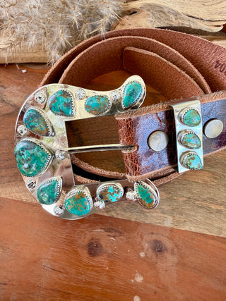 Custom Authentic Kingman Turquoise Statement Belt Buckle Set