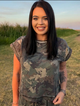Canyon Camo Ribbed Cap Sleeve Top