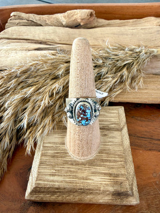 Sterling Silver Golden Hills Turquoise Cigar Band Ring Size 9