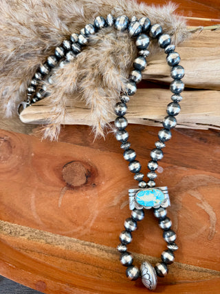 Robert Johnson Reversible Turquoise Jocla Navajo Pearl Necklace – 30” * Native American