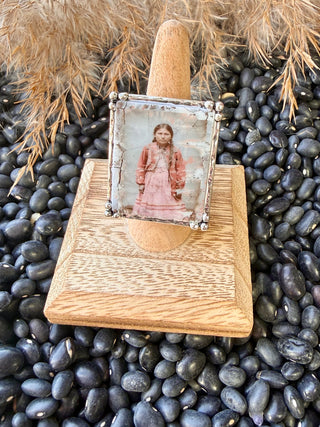 Vintage Photograph Statement Ring – Western Antique Native American Portrait Adjustable