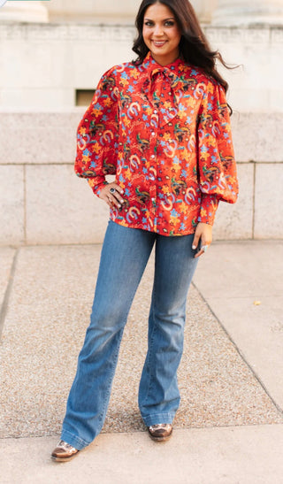 Red Yeehaw Bow Tie Western Top | Cowgirl Chic Blouse- Non Sheer