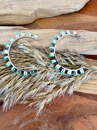 Sterling Silver Kingman Turquoise Hoop Earrings