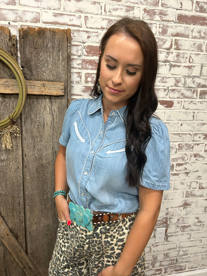 Chambray Denim Retro Western Top