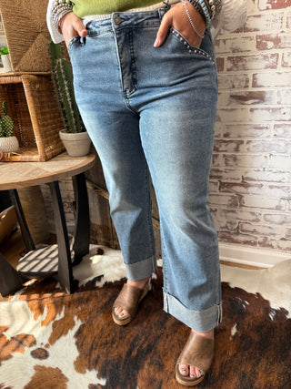 Lucky & Blessed Boot Stitch Jeans – High Rise Wide Leg Denim