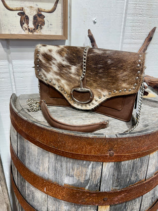 Brindle Hair-On Hide Snaffle Bit Crossbody Bag | Genuine Leather Western Purse