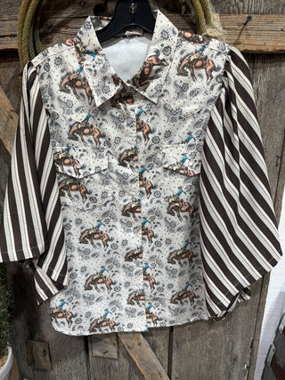 Buckin’ Bandana Western Stripe Sleeve Button Down