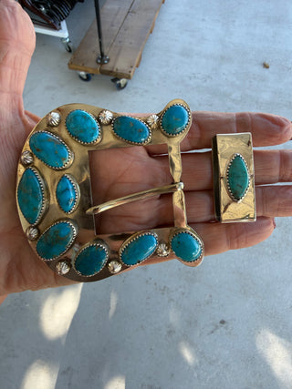 Custom Authentic Kingman Turquoise Statement Belt Buckle Set