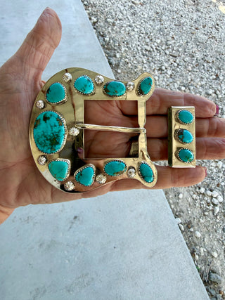 Custom Authentic Kingman Turquoise Statement Belt Buckle Set