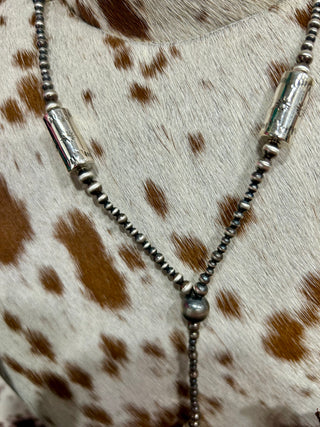 Sterling Silver Barrel Bead Lariat Necklace