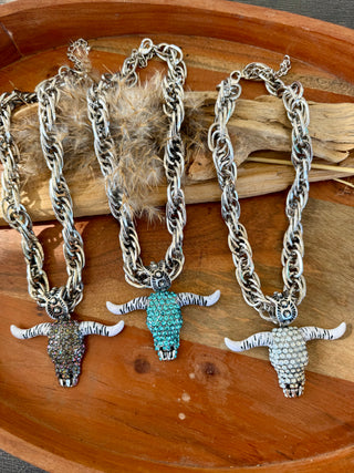 Rhinestone Rodeo Longhorn Necklace – 3 Colors