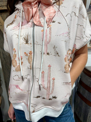 Desert Darling Western Print Zip-Up Hoodie