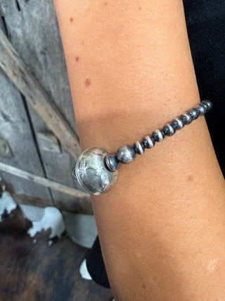 Sterling Silver Machine Made Pearls Mercury Dime Bead Bracelet | Western Navajo Pearl Style Bracelet