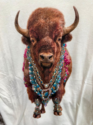 Close up Bougie Bling Buffalo Graphic Tee for Women | Rhinestone Turquoise Western Bison Shirt | Cowgirl Boutique Top