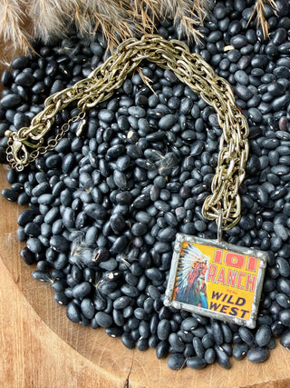 Hand Soldered 101 Ranch Wild West Pendant Necklace – Vintage Western Gold Chain Statement