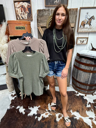 Prairie Puff Sleeve Textured Basic Top