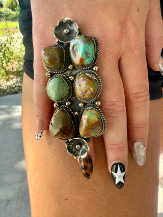 Kingman Turquoise Long German Silver Statement Ring-adjustable