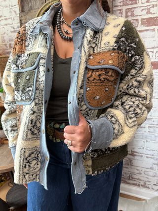 Western Patchwork Sherpa Shacket – Oli & Hali Bandana Print Button Down