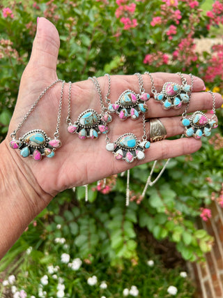 Sterling Silver Cotton Candy Turquoise Half Cluster Necklace