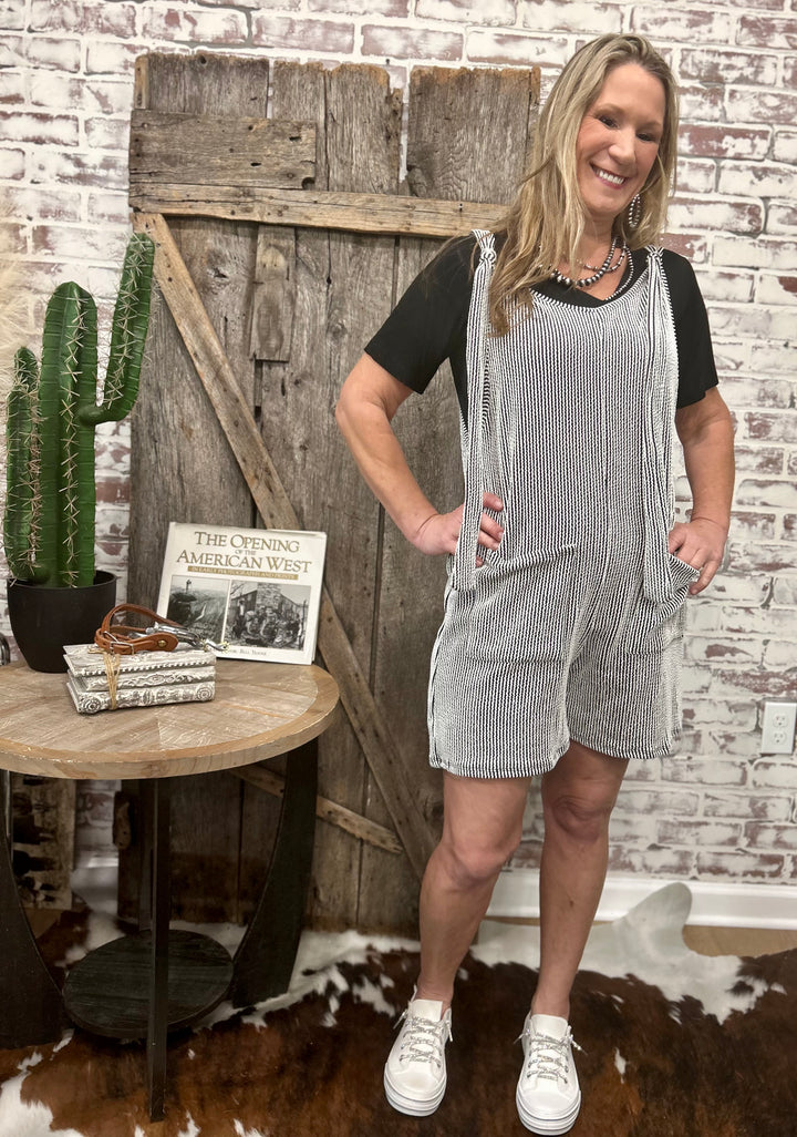 Black White Ribbed Romper