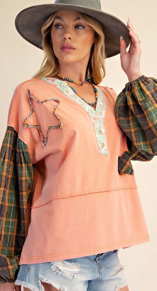 Desert Star Patchwork Mineral Wash Top-Relaxed Fit