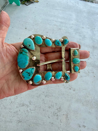 Genuine Turquoise Artisan Custom Statement Buckle & Keeper Set