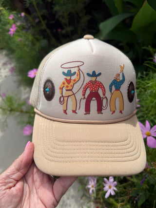 Cowgirl Roper Trucker Hat with Turquoise Conchos | Western Rodeo Snapback Cap