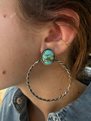 Eloise Kee Mine #8 Turquoise Sterling Silver 2” Hoop Earrings
