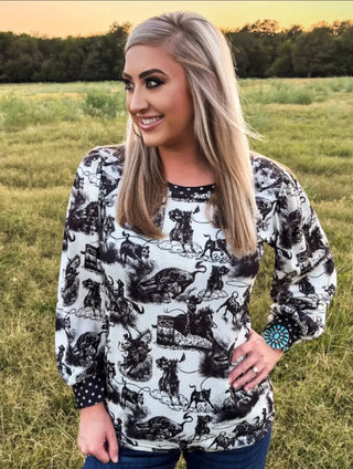 Rodeo Dotty Vintage Western Print Top