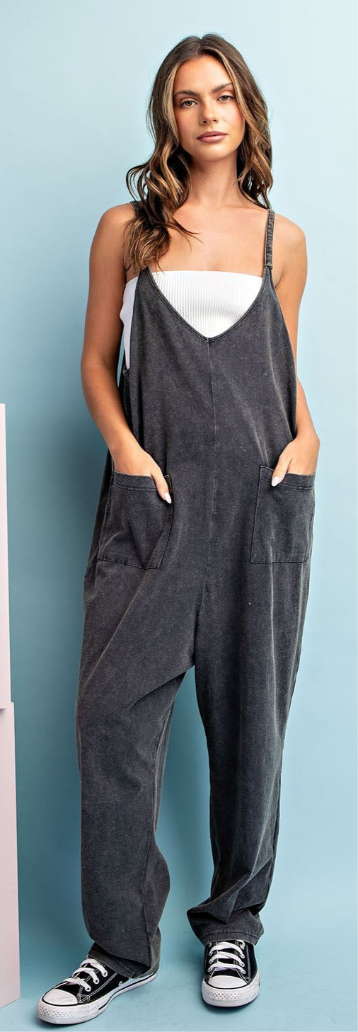 Black Ash Mineral Washed Harem Jumpsuit