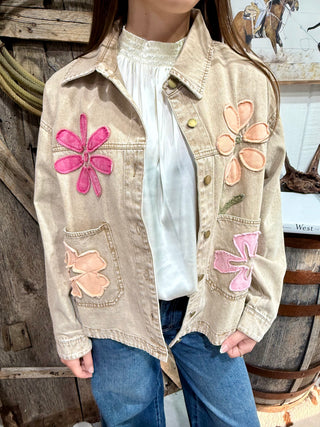 Flower Child Appliqué Denim Jacket