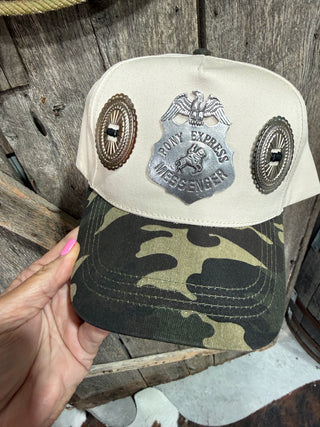 Pony Express Messenger Concho Camo Trucker Hat | Western Snapback Cap