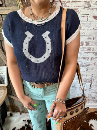 Navy Horseshoe Sweater Vest