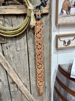 Turquoise Filigree Tooled Leather Wide Western Belt