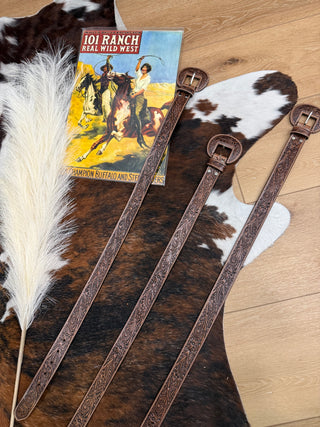 Brown Tooled Leather Western Belt With Removable Buckle