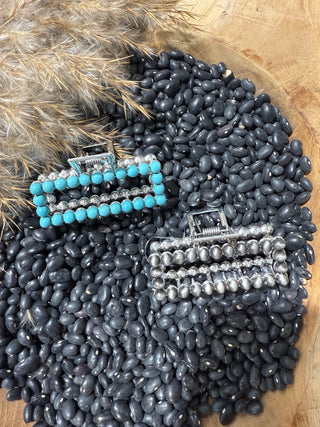 Turquoise & Silver Western Beaded Hair Claw Clip – Cowgirl Style Grip Accessory