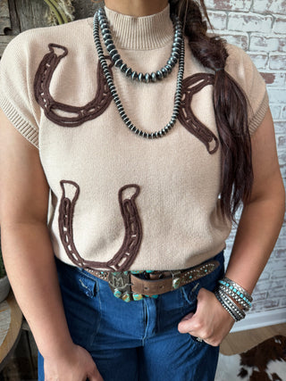 Lucky Horseshoe Knit Sweater Vest – Western Cowgirl Top