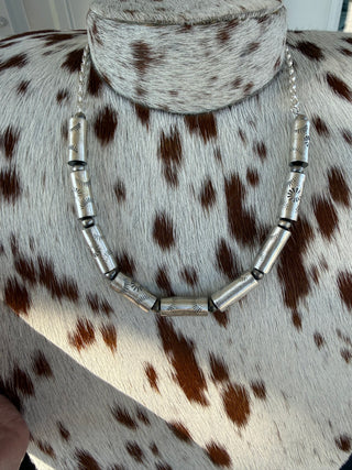 Sterling Silver Stamped Barrel Bead Necklace – Southwestern Style
