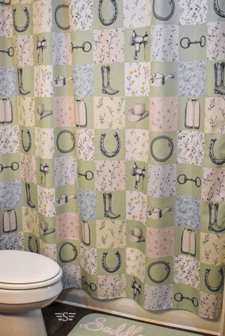 Boots, Bits & Blossoms Western Shower Curtain & Rug Set