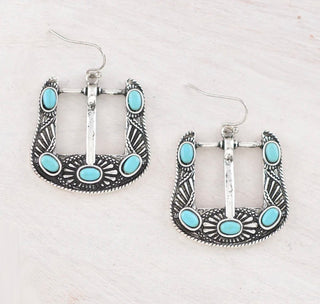 Turquoise Western Buckle Drop Earrings