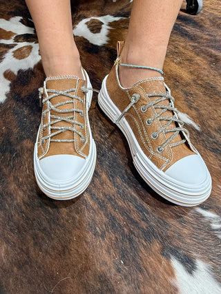 Very G Aman Cognac Tooled Sneaker- Sparkle Laces