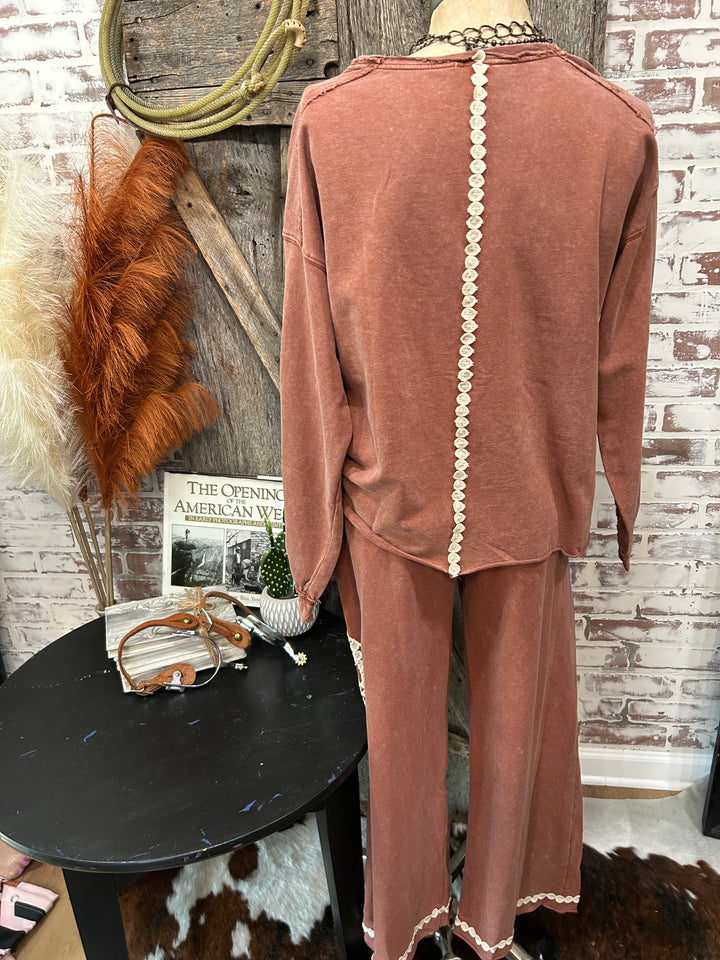 Red Acid Wash Peace Sign Sweat Suit Bottoms ( Matching Top In Separate Listing)