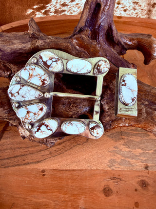 Wild Horse Turquoise Belt Buckle Set| Sterling Silver on Surgical Steel | Handmade Western Buckle & Keeper