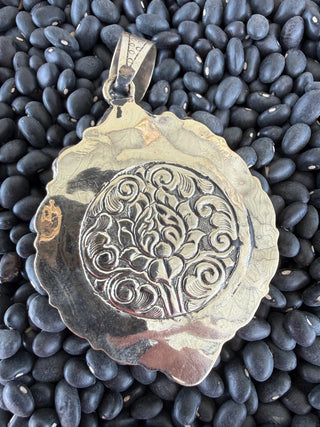 Pink Conch Rose, Kingman Turquoise & Apple Coral Tibetan Pendant | Tibetan Silver Statement Pendant