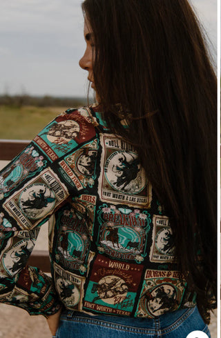 Vintage Rodeo World Tour Button Up – Retro Western Graphic Shirt