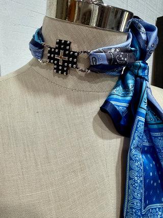 Studded Cross Twilly Slide – Western Scarf Ring for Wild Rags | Silver & Black Cowgirl Accessory